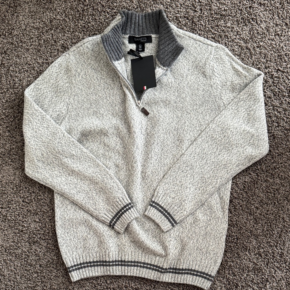 Giants Men’s Large Gray Quarter-Zip Sweater. 70% Wool Made in Italy BNWT